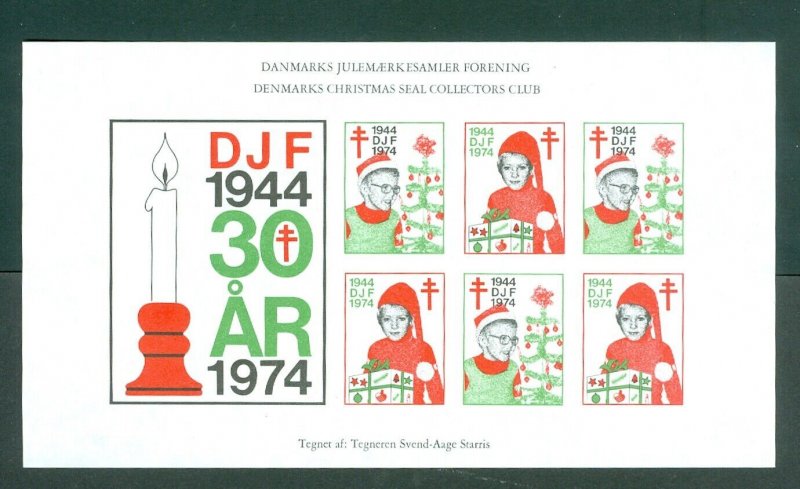 Denmark. 1974 Christmas Sheet. MNG. D.J.F. Denm. Christmas Seal Collectors Club.