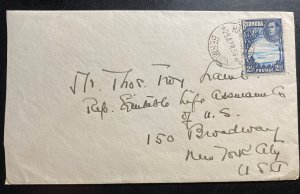 1938 Hamilton Bermuda Teucer House Cover To Broadway NY USA