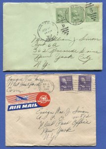 1940-43 WWII PREXY Coils & Booklet on two covers, one to APO 812, CURACAO