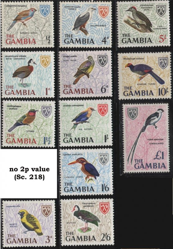 Gambia 215//227 (mh short set [no 2p value, Sc. 218]) birds (1963)