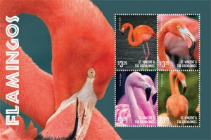 St. Vincent 2015 - Flamingos, Bird, Animal, Fauna - Sheet of 4 Stamps - MNH