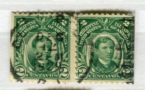 PHILIPPINES; 1920s-30s early OFFICIAL ' OB ' Optd. issue fine used 2c. pair