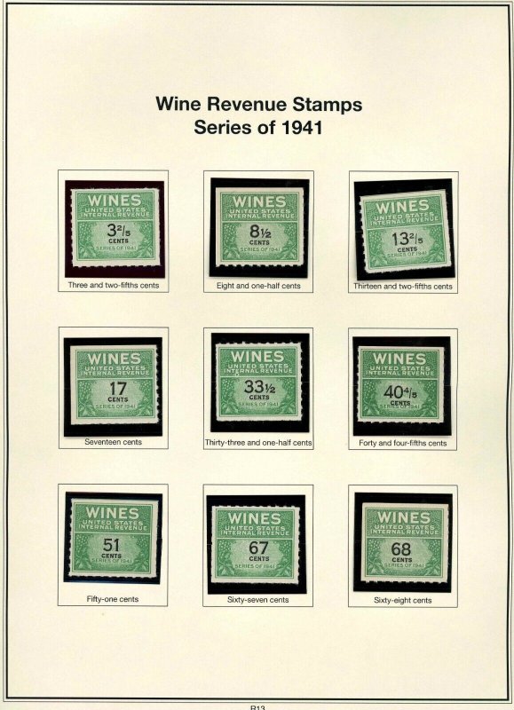 Wine Stamp Revenue Collection RE108 ~ RE203 (CV$ 400+) 59 Stamps VF Mint