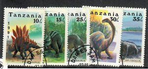 Tanzania; Scott 759-763;  1991;  Precanceled; NH; Dinosaurs