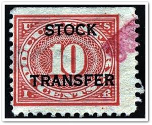 RD5 10¢ Stock Transfer Stamp (1918-22) Used