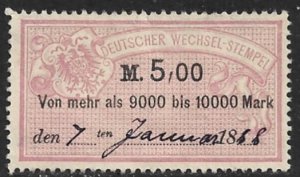 GERMANY 1882 5,00m Bill of Exchange Revenue Erler No. AJ95B VFU