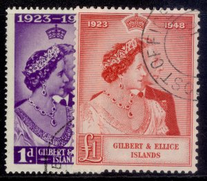 GILBERT AND ELLICE ISLANDS GVI SG57-58, 1949 RSW set, FINE USED. Cat £26.