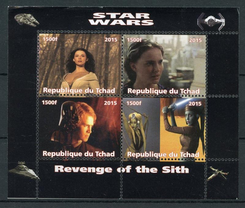 Chad 2015 MNH Star Wars Revenge of Sith Anakin Skywalker Padme 4v M/S Stamps