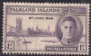 Falkland Islands 1946 KGV1 1d Dull Violet Victory used SG 164 ( 1119 ) 