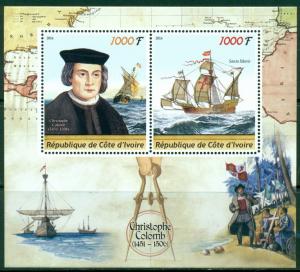 IVORY COAST - 2016 - Explorers, Columbus - 2v Sheet