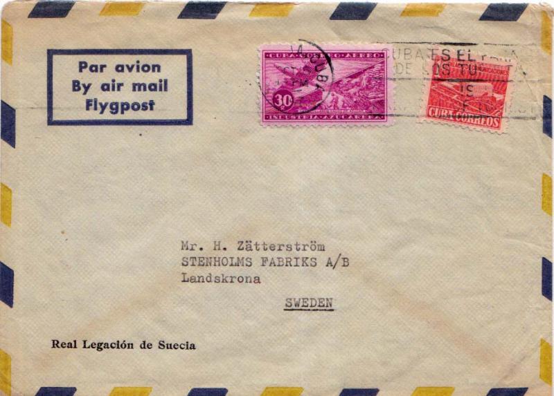 Cuba 1c Communications Building Postal Tax and 30c Airplane and Sacks of Suga...