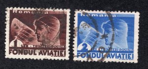 Romania 1927 1 l & 2 l Aviator Postal Tax, Scott RA23-RA24 used, value = 50c
