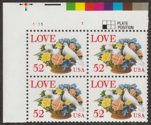 1994 Dove & Flower Basket Plate Block of 4 VF #2815 MNH $1 Shipping