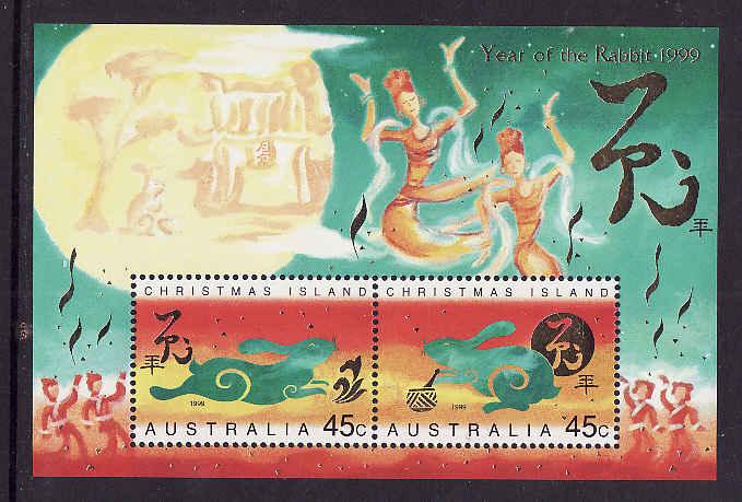 Christmas Is.-Sc#417b-Unused NH sheet-Chinese New Year of the Rabbit-1999-