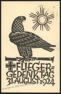 Germany 1924 WWI Flieger Gedenktag Airmail Wasserkuppe Gersfeld Cover USE 110130