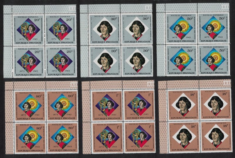 Rwanda Copernicus Astronomer 6v Corner Blocks of 4 1973 MNH SG#580-585