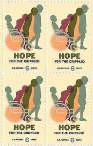 Hope for the Cripple Block of 4 6c Postage Stamps, Sc# 1385, MNH, OG