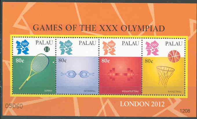 PALAU  2012 LONDON SUMMER OLYMPIC GAMES SHEET OF FOUR MINT NH 