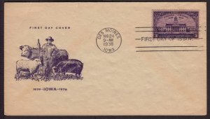 1938 IOWA centennial 100 years Sc 838-41 FDC with Bronesky cachet CV $40