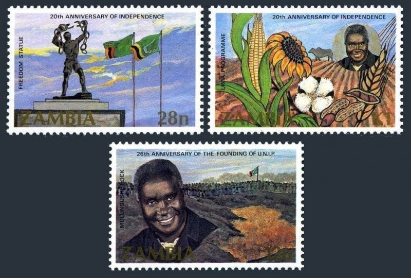 Zambia 312-314, MNH. Mi 322-324. Independence-20, 1984. President Kaunda, Statue 