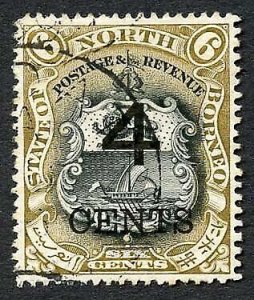 North Borneo SG113 4c on 6c Perf 14.5-15 Fine used Cat 24 pounds