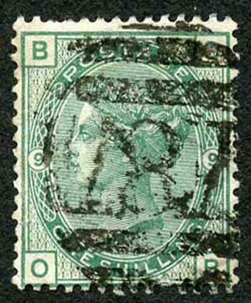 British Levant SG Z238 1/- green Plate 9 with Smyrna F87 Pmk