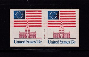 1975 Imperforate coil pair Sc 1622a 13c Independence Hall error MNH (1E
