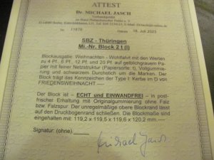 Germany SBZ MNH 1945 Thuringen CERTIFICATE JASCH Block 2t (I) BLOCK  XF (159)