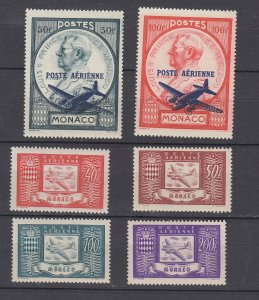 J44788 JL stamps 1945 & 6 monaco airmails sets #c8-9, c10-13 airplanes