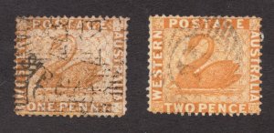 Antique, one & two pence Swans from 1872-1878 Western Australia Sc#35-36