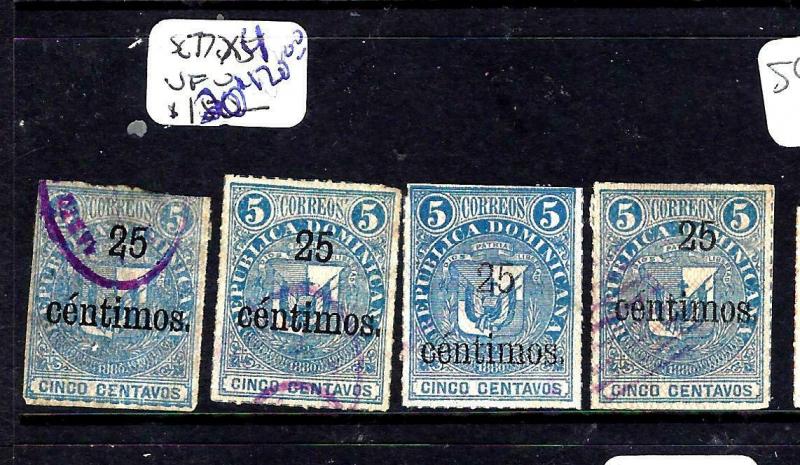 DOMINICAN REPUBLIC   (PP2302B)  25C  SURCH   SC 77 X 4  DIFF TYPES OVPT VFU