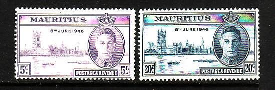 Mauritius-Sc#223-4-unused hinge remnant Omnibus set-KGVI-Peace issue-1946-