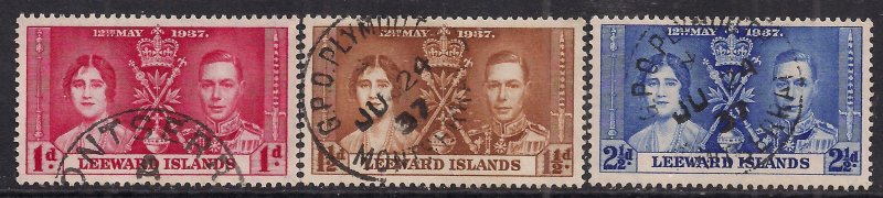 Leeward Island 1937 KGV1 Set Coronation used SG 92 - 94 ( E415 )