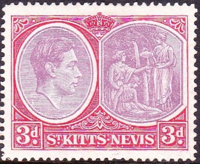 ST KITTS-NEVIS 1949 3d Rose Lilac & Bright Scarlet SG73f MH