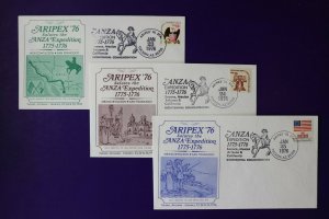 ARIPEX 1976 Philatelic show expo souvenir cachet cover set ANZA Expedition 1776