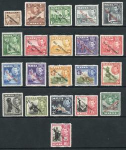 Malta SG234/48 1948-53 KGVI Set of 21 with Opt M/M