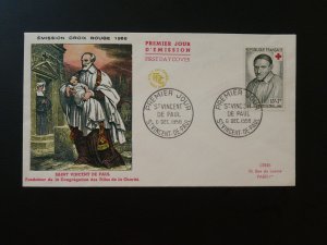religion Saint Vincent de Paul Red Cross FDC France 1958 (#3)