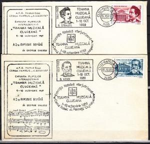 Romania, 01/OCT/89 Composer Verdi & Strauss, Music Cancels on 2 Cachet Covers..