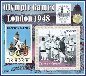 Stamps.Olympic Games London 1948 Lacrosse  2023 year, 6 sheets  perforated NEW