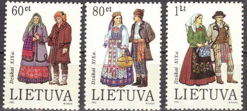 Lithuania 1993 Traditional Costumes Dzukai set of 3 MNH