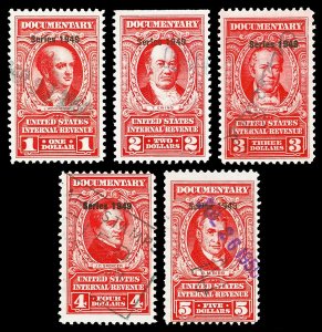 Scott R523-R527 $1.00-$5.00 1949 Dated Red Revenues Used Fine+ Cat $23.60