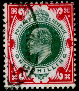 SG257a SPEC M46(-),1s dp dull green & dp brt carmine(C), FINE USED. Cat UNLISTED