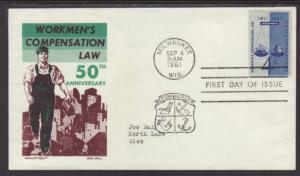 US 1186 Workmen's Comp 1961 Cachet Craft Typed FDC