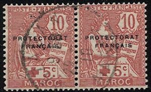 FRENCH MOROCCO France Sc B7 Used Pair VF Red Cross