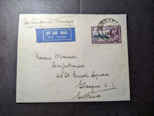 1935 British Singapore Straits Settlements Airmail Cover to Glasgow England