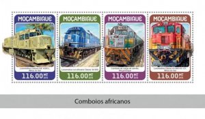 Mozambique - 2018 African Trains - 4 Stamp Sheet - MOZ18315a