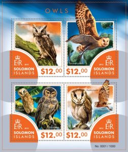 SOLOMON IS. - 2015 - Owls - Perf 4v Sheet - Mint Never Hinged