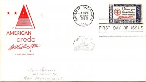 FDC 1960 SC #1139 Farnam Cachet - Mt Vernon VA - Single - J5279