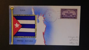 1943 New Liberty IL Patriotic Cover Mae Weigand Hand Painted Cuba United nation