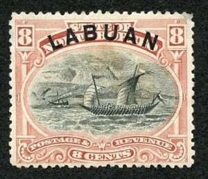 Labuan SG68a 8c rose-red perf 14 Mint (part gum) Cat 45 Pounds